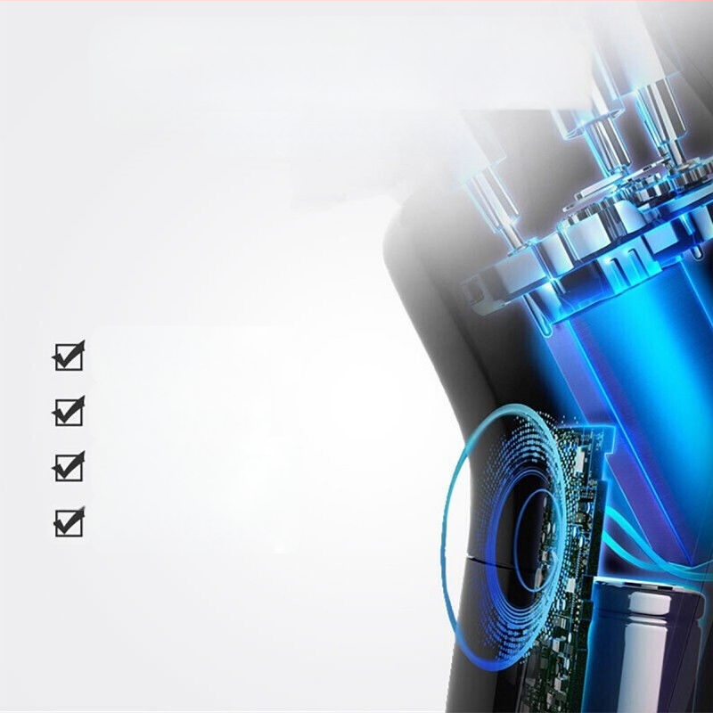 Elektrinis skutimosi prietaisas su 3 galvų rotacine galva, plūduriuojanti galvutė, viso kūno plaunamas, išmanus greitas įkrovimas, apie 90 minučių veikimo laikas