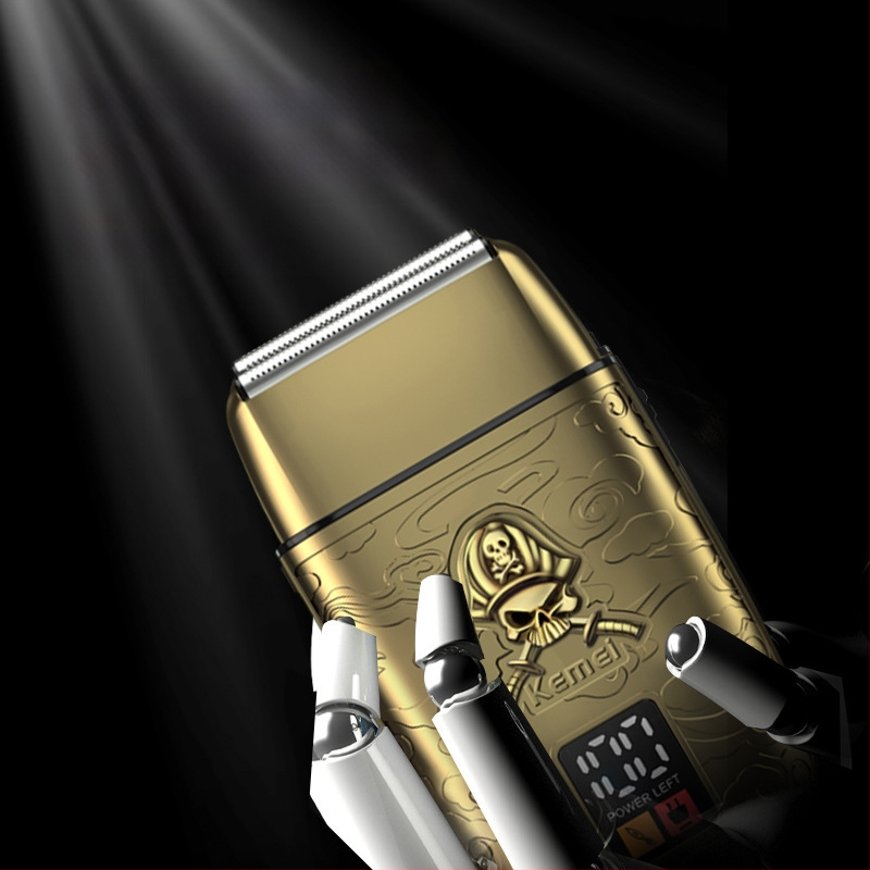 Kemei KM-TX15 Ηλεκτρικό ξυριστικό με LCD οθόνη, διπλή κεφαλή κοπής με κίνηση ανάστροφου, αποσπώμενη και πλενόμενη κεφαλή, αυτονομία 120 λεπτών, επαναφορτιζόμενος κινητήρας με αιωρούμενη κεφαλή