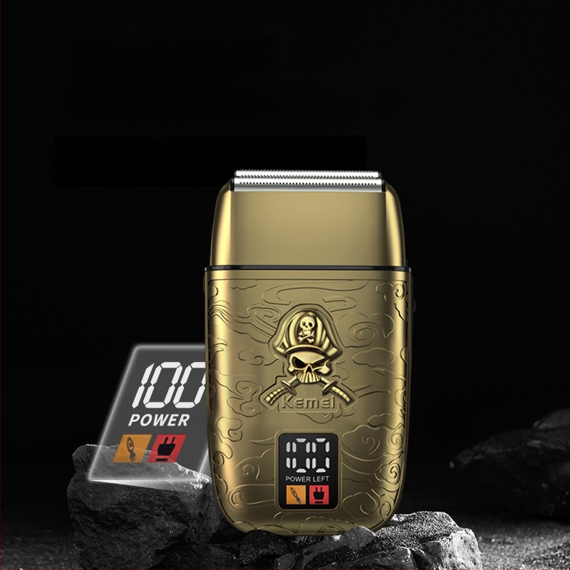 Kemei KM-TX15 Ηλεκτρικό ξυριστικό με LCD οθόνη, διπλή κεφαλή κοπής με κίνηση ανάστροφου, αποσπώμενη και πλενόμενη κεφαλή, αυτονομία 120 λεπτών, επαναφορτιζόμενος κινητήρας με αιωρούμενη κεφαλή