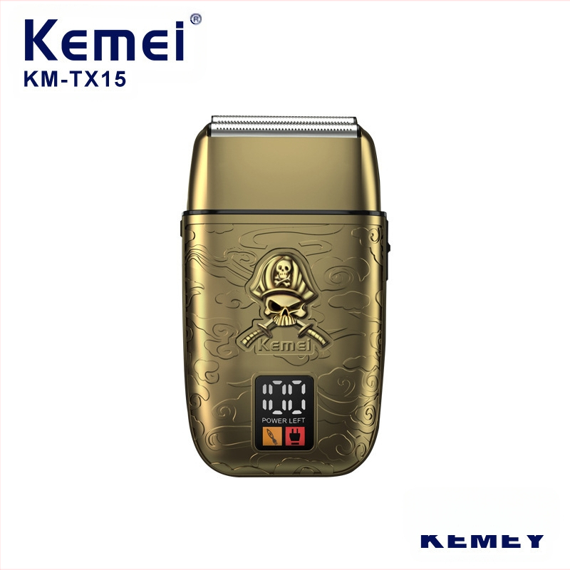Kemei KM-TX15 Ηλεκτρικό ξυριστικό με LCD οθόνη, διπλή κεφαλή κοπής με κίνηση ανάστροφου, αποσπώμενη και πλενόμενη κεφαλή, αυτονομία 120 λεπτών, επαναφορτιζόμενος κινητήρας με αιωρούμενη κεφαλή