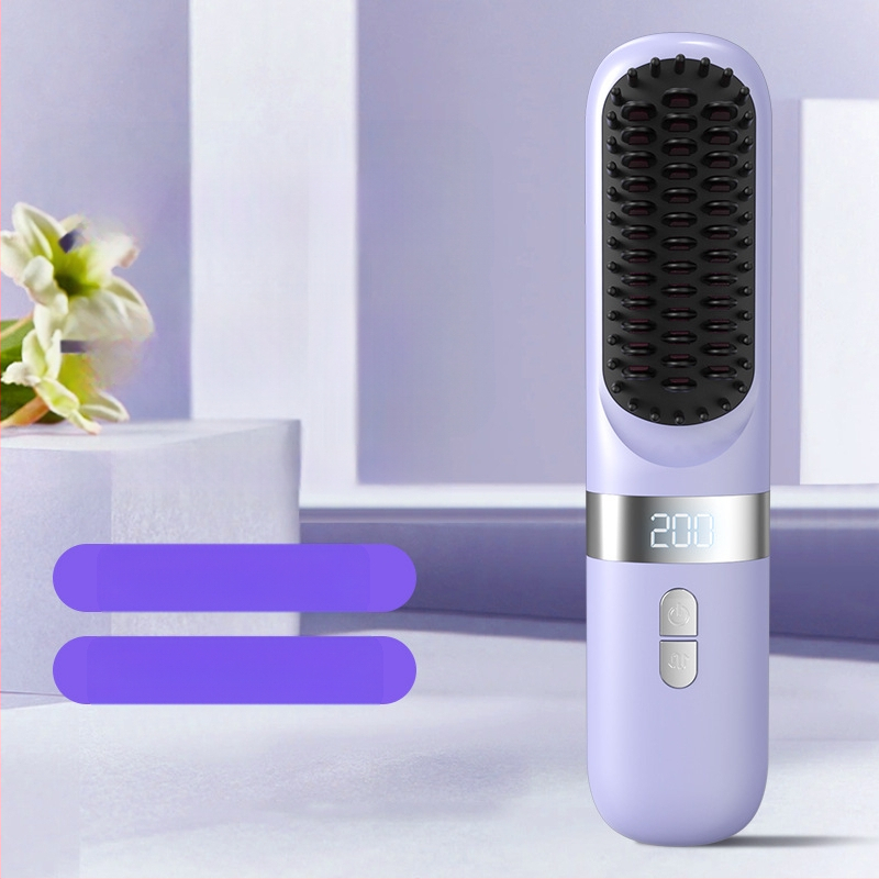 Bezvadu gludināšanas ķemme ar turmalīna keramikas plāksnēm, negatīvi joni, 3 temperatūras iestatījumi, LCD displejs