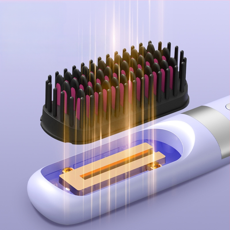 Bezvadu gludināšanas ķemme ar turmalīna keramikas plāksnēm, negatīvi joni, 3 temperatūras iestatījumi, LCD displejs