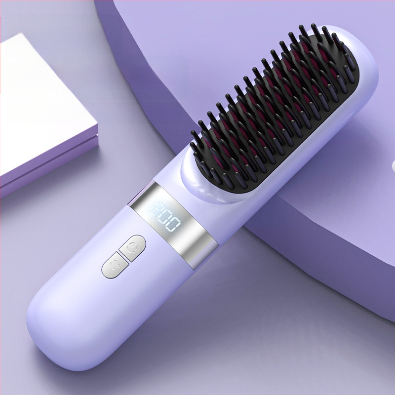 Bezvadu gludināšanas ķemme ar turmalīna keramikas plāksnēm, negatīvi joni, 3 temperatūras iestatījumi, LCD displejs