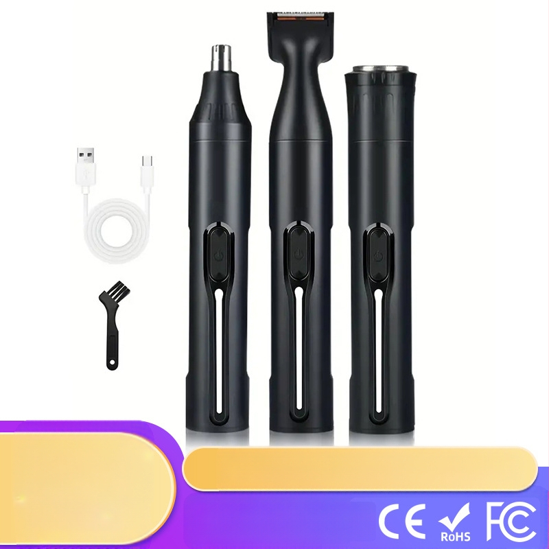 Vīriešu 3‑in‑1 nazas apgriežējs un skuvejs – elektrisks kopšanas rīks degunam, skūšanai un uzacu veidošanai, uzlādējams, ar noņemamu un mazgājamu naža galvu