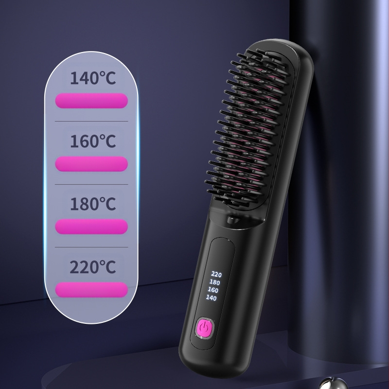 Bezvadu jonizējošā ķemme taisnošanai un viļņošanai ar keramisku apkures elementu, regulējama temperatūra, portatīva