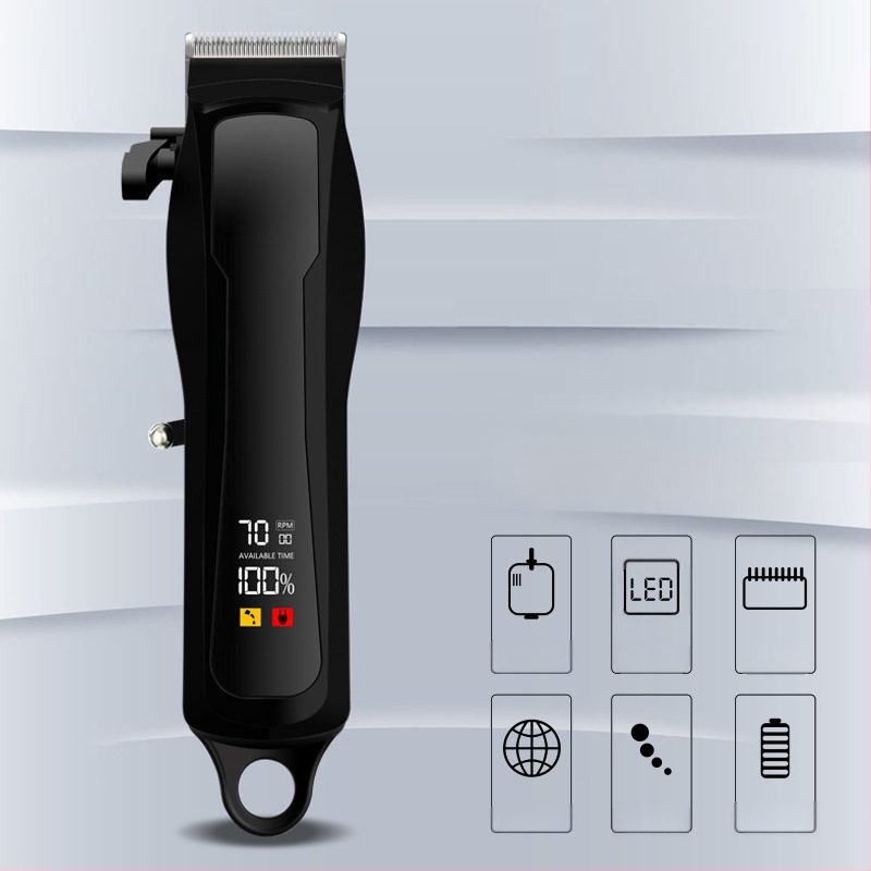 Електрическа машинка за подстригване с цифров дисплей, презареждаема, водоустойчива, сменяеми и измиващи се неръждаеми стоманени остриета, четков мотор, живот на батерията 1–3 ч