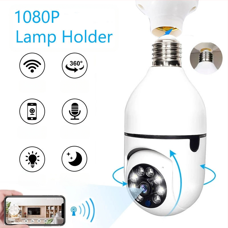 Bezvadu lampas tipa uzraudzības kamera, iekšējai lietošanai, 360° griešana, 720p HD, E27 lampas turētājs, nakts redze, lietotnes atbalsts