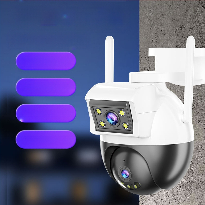 Cameră de supraveghere externă WiFi – stil ball și bullet, iluminare minimă 1 lux, SNR > 48 dB, funcționare 20–50°C, alimentare 12V 2A, pentru interior și exterior.