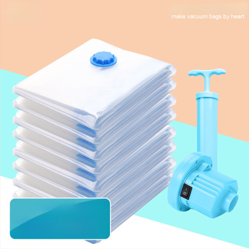 Vakuuminė suspaudimo kelioninė maišelis komplekte su spalvota dėžute, skaidrus, PA+PE medžiaga, suspaudimas siurbliu (be siurblio), pradėta 2017 m. vasarą