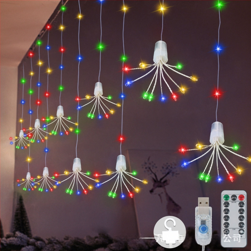 LED κουρτινόφ φώτα με αστέρια – LED νήματα σε σχήμα λουλουδιού, μπαταρία, είσοδος 5V, IP55