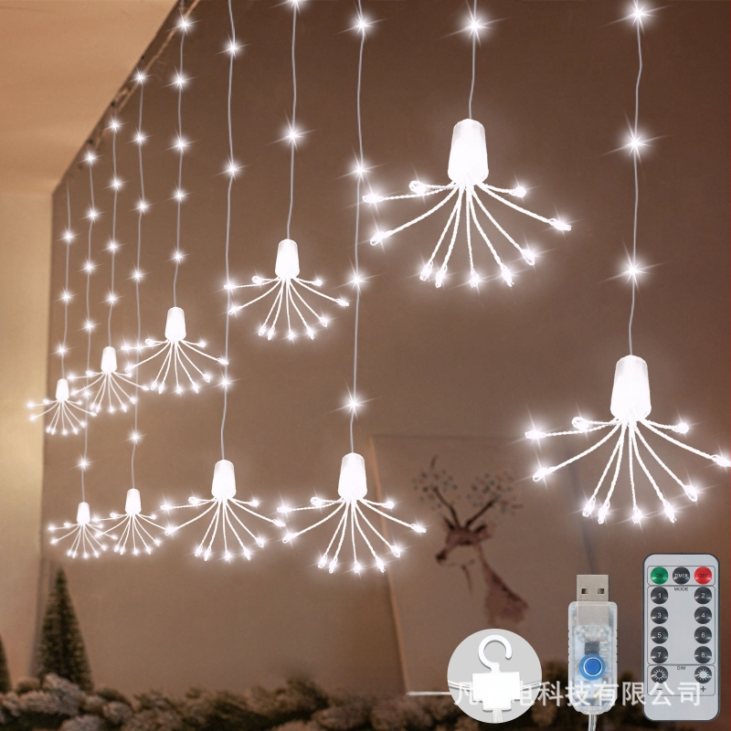 LED κουρτινόφ φώτα με αστέρια – LED νήματα σε σχήμα λουλουδιού, μπαταρία, είσοδος 5V, IP55