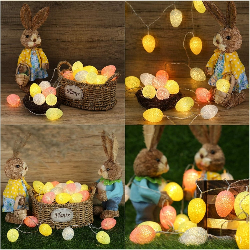 Φώτα LED αλυσίδας EVA με αυγά Πάσχα - τροφοδοσία με μπαταρία, 4.5V, 2.25W, έλεγχος με τηλεχειριστήριο ή κουμπί, IP20, διακόσμηση δωματίου για το Πάσχα