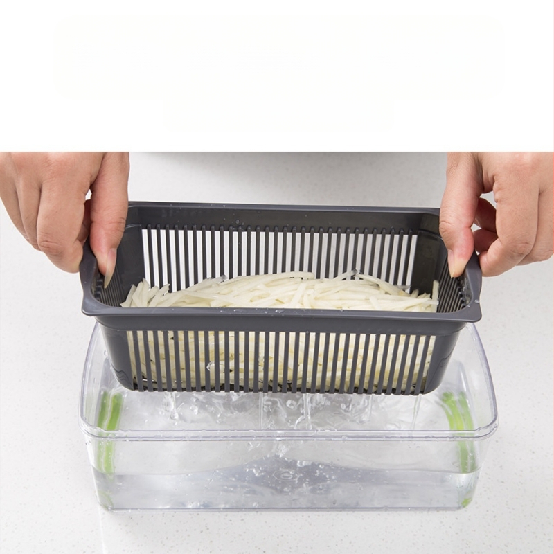 Namų ūkyje skirtas daugiafunkcinis daržovių pjaustytuvas – griežimas į skilteles, tarkavimas ir kubeliai, 16 dalių rinkinys, ABS medžiaga