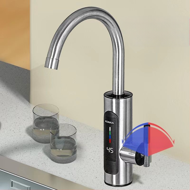 Електрически кран за гореща вода с вътрешен резервоар от 304 неръждаема стомана, 3000W нагревателна мощност, 220V, въртящ се, единична дръжка