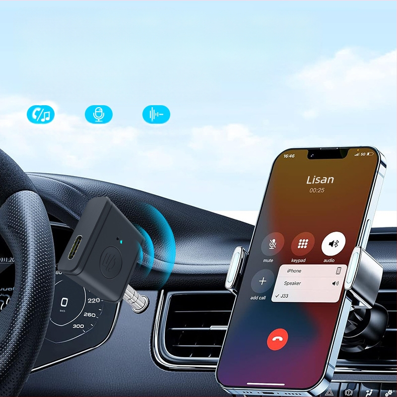 Bluetooth auto adapteris – uztvērējs un raidītājs, 3.5 mm AUX savienojums, Bluetooth 5.3, Modelis B1, Svars 12 g