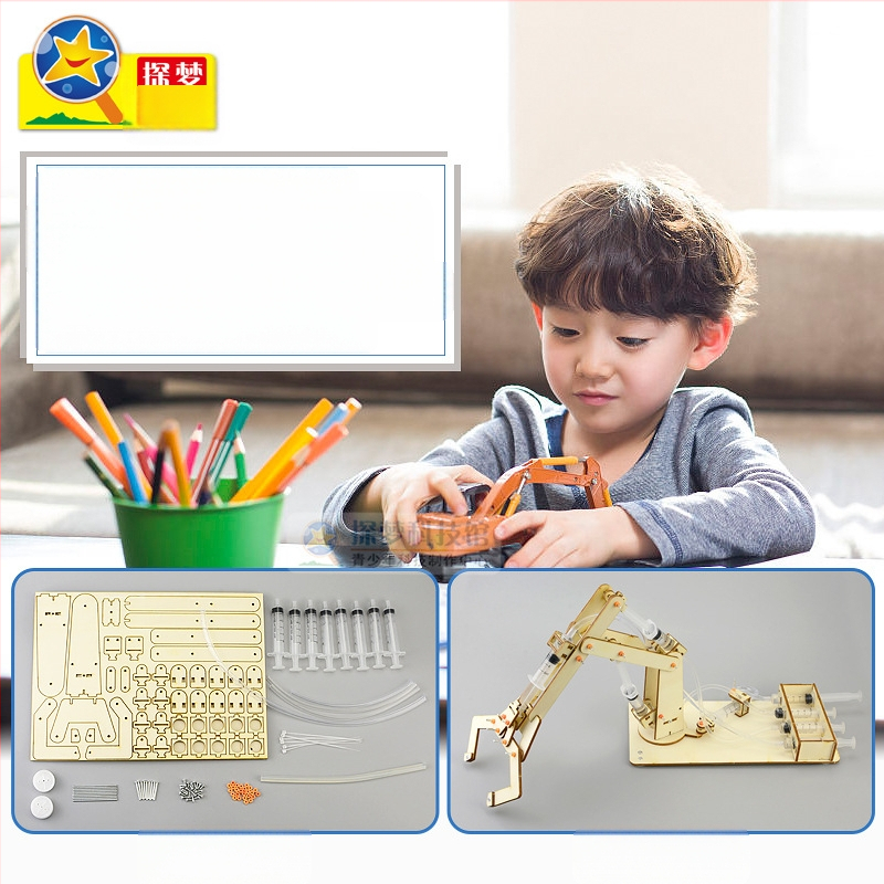 Koka hidrauliskā mehāniskā roka – detaļu konstrukcijas spēle ar skrūvēm, Dream Exploration, vecums 7-14, 3C saderīgs