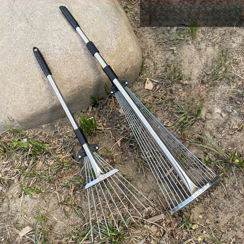 Sodo grėblys su apvalia galva, teleskopinis, iš plieno žemo anglies, daug dantų, modelis 0302