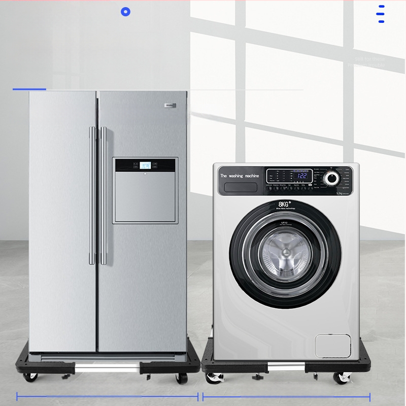 Nerūsējošā tērauda uzglabāšanas statīvs ar regulējamām teleskopiskām ratiem ledusskapim un veļas mazgāšanai