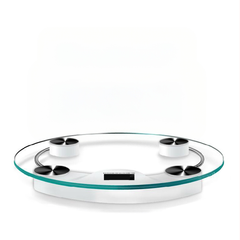 Svorio matuoklis su grūdintu stiklu, apvalus skaidrus dizainas, maksimali apkrova 180 kg, veikia su baterijomis, skirtas namų naudojimui