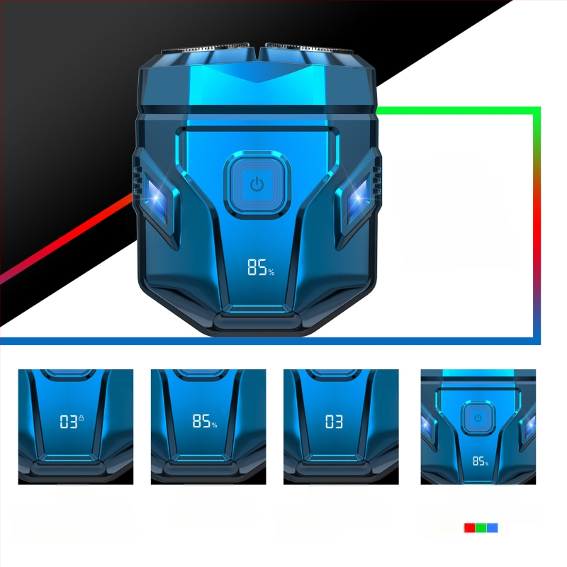 Ηλεκτρικός ξυριστήρας, φορητός και αδιάβροχος, με LED οθόνη, περιστρεφόμενη κεφαλή με δύο λεπίδες, επαναφορτιζόμενη μπαταρία έως 50 λεπτά.