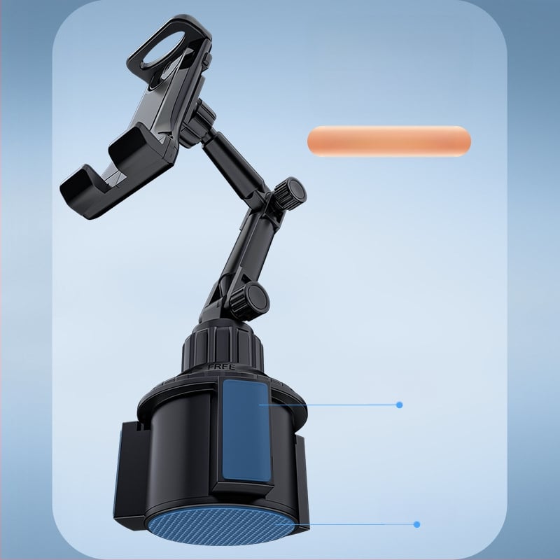 Auto krūzes turētājs ar saliekamu dizainu – telefona/tabletes turētājs (Modelis Cup holder 1003; Materiāli: ABS, alumīnija sakausējums, sūklis, silikons; Pielāgošana: Jā)