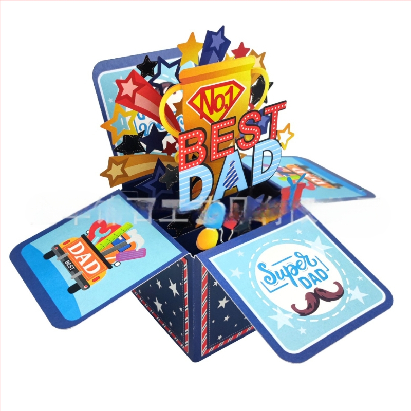 3D сгъваема поздравителна картичка Best Dad, ръчно изработена от хартия, модерен и семпъл стил, за рожден ден и Деня на бащата