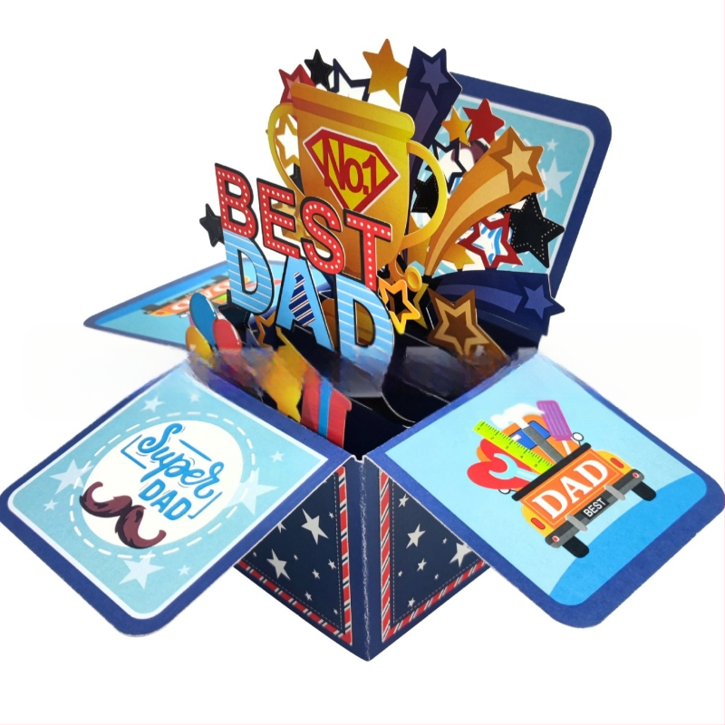 3D сгъваема поздравителна картичка Best Dad, ръчно изработена от хартия, модерен и семпъл стил, за рожден ден и Деня на бащата