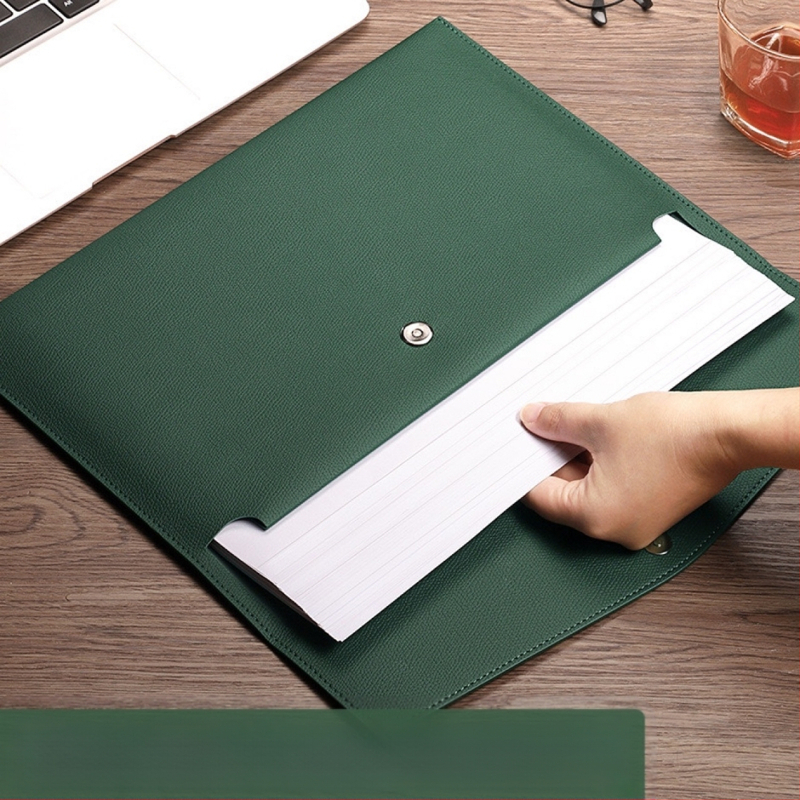 Чанта за документи PU кожа, голям обем, за A4 документи, портативна със щракваща закопчалка