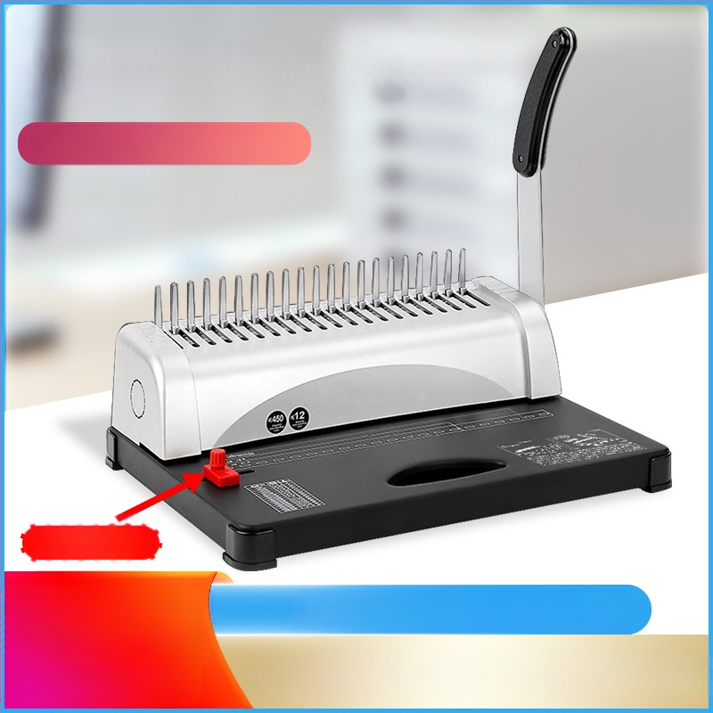 Rokas vadāma ķemmes saites mašīna – 21 atveres, 12 lapu ietilpība, modelis STB12A, svars 2,85 kg