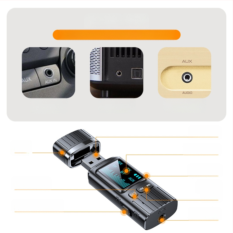 GT72 Bluetooth 5.4 2-σε-1 δέκτης-εκπομπός με ψηφιακή οθόνη και 3,5 mm AUX