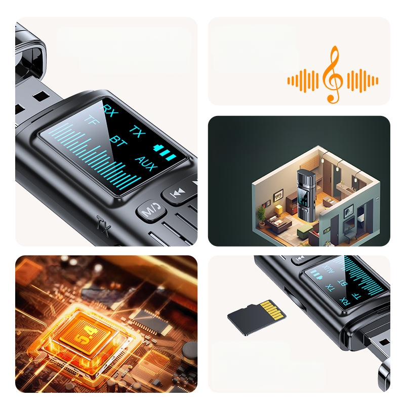 GT72 Bluetooth 5.4 2-σε-1 δέκτης-εκπομπός με ψηφιακή οθόνη και 3,5 mm AUX