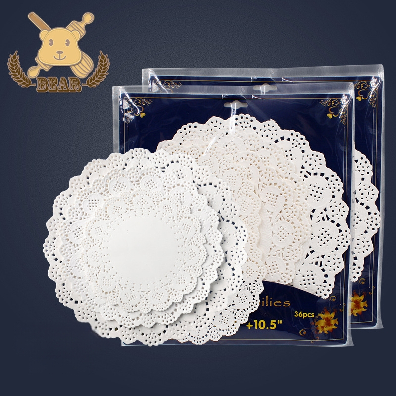 Apskritas nėrinių pyrago popierinė padėklas - Love Kitchen, natūralios medienos pluošto kepimo popierius, megzta nėrinių