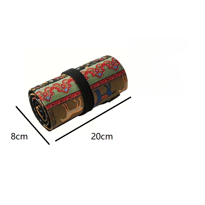 Olaj alapú színes ceruzák roll-tartóval és vászontáskával; ceruzák fából készült tokban