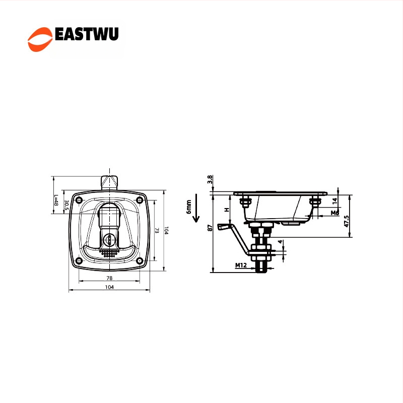 EASTWU 6204 Cinko lydinio įrankių dėžės spyna RV ir visureigiams sunkvežimiams, su T rankena ir pasukamu suspaudimo užraktu - šiuolaikinis dizainas