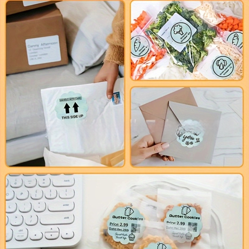 Термална етикетна хартия за печат, кръгла форма, водно лепило, подходяща за термопринтери и DIY, устойчивост -20°C до 70°C, дебелина 0,2 мм