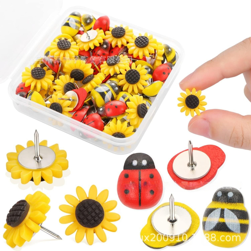 Yuspai DIY dervos karikatūrų smeigtukai, 30 vnt., skirtos nuotraukų sienai ir pranešimų lentelei; plastikiniai, dėžutėje supakuoti