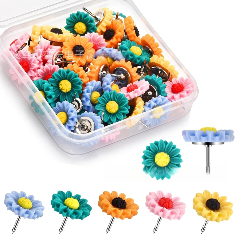 Saulės grąžų formos derviniai smeigtukai – I formos plastikiniai nagai, dėžutėje, presavimo modelis, DIY dekoravimui