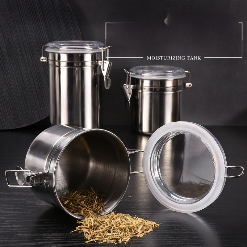 Četvero-dijelni set posuda od nehrđajućeg čelika sa zatvorenim poklopcem, kružnog dizajna, kapaciteta 800-1000 ml, za kavu, čaj, mliječni prah i suho voće