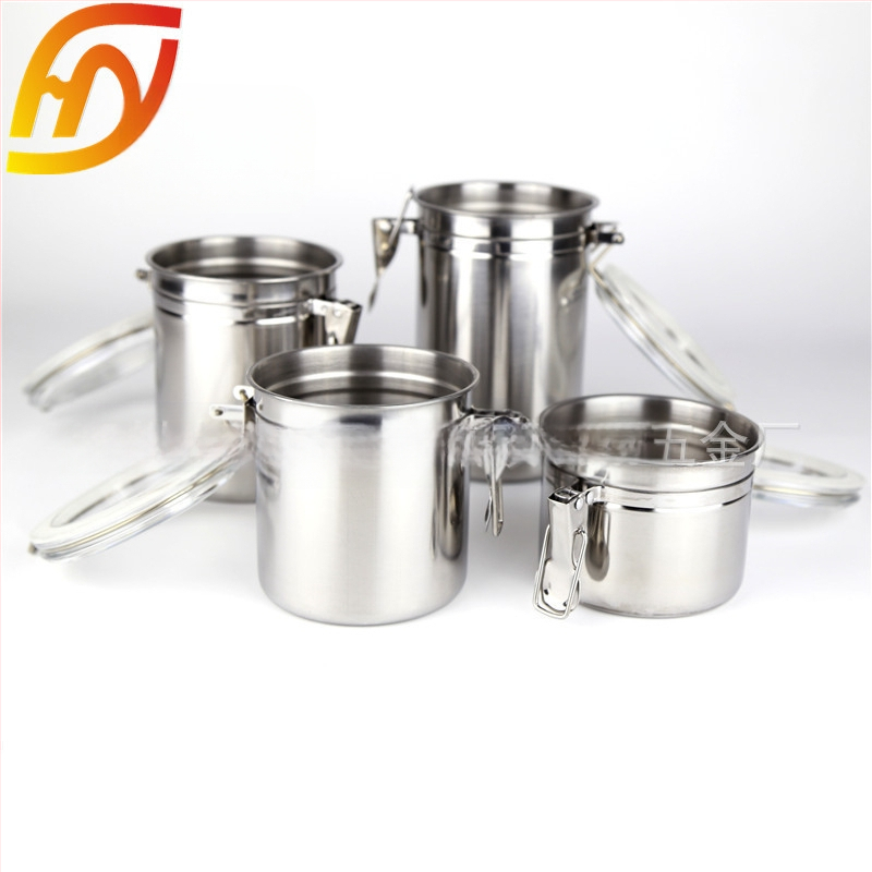 Četvero-dijelni set posuda od nehrđajućeg čelika sa zatvorenim poklopcem, kružnog dizajna, kapaciteta 800-1000 ml, za kavu, čaj, mliječni prah i suho voće