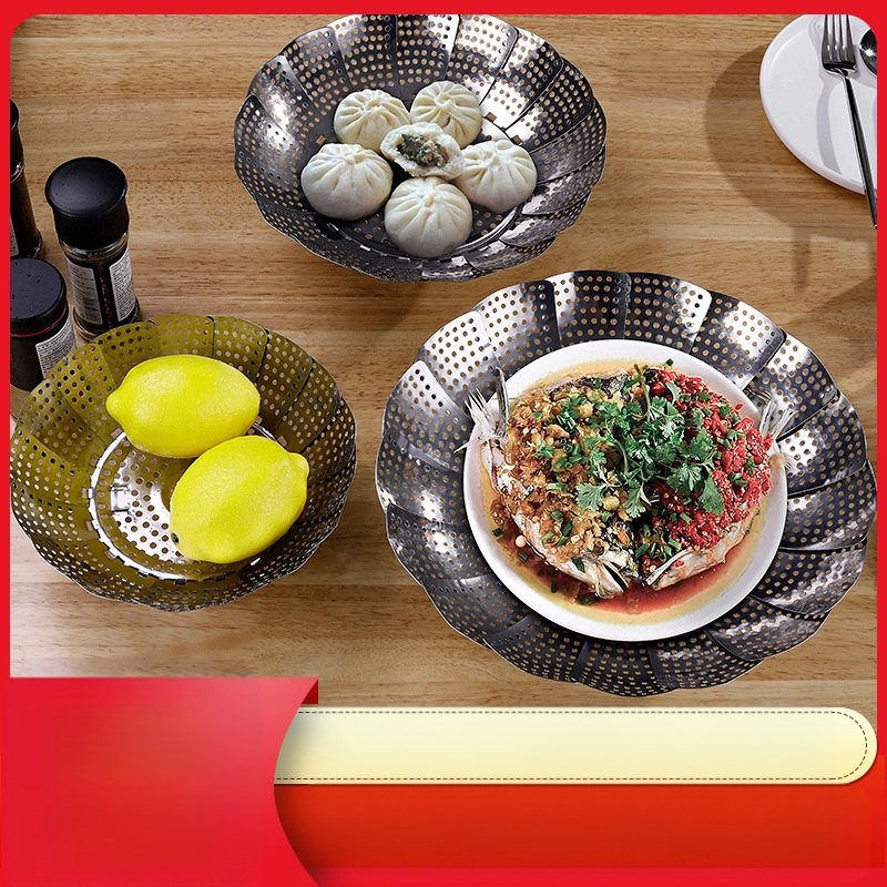 Nerūsējošā tērauda saliekamā tvaika statīva ar plāksni un augļu grozu – 201 nerūsējošā tērauda, mūsdienīgs minimālisma stils, izlaists 2022