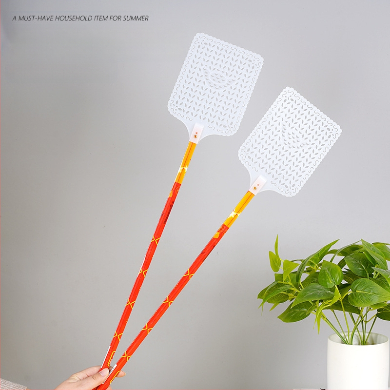 Musėms plaktukas su ilgu bambuko koteliu, paprastas dizainas namų naudojimui; medžiaga: bambukas; tikslai: musės, tarakonai, uodai; nekoksiškas.