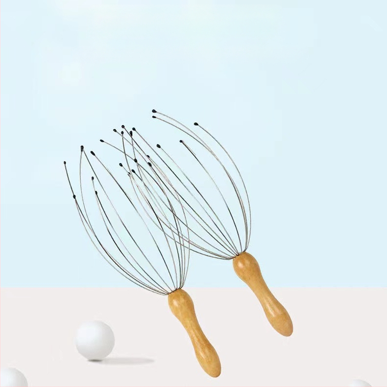 Glava za masažu glave s drvenom drškom i čeličnom glavom s 12 kandžama, kneading masaža, mehaničko upravljanje