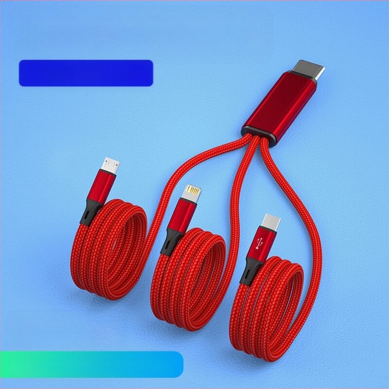 Višestruki USB-C/Lightning/Micro USB kabel za punjenje, pleteni kabel, 3 izlaza, Quick Charge 22.5W, aluminijska legura