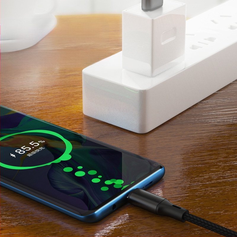 Мултиконекторен USB-C/Lightning/Micro USB плетен зареждащ кабел, 3-пътово разделяне, Quick Charge 22.5W, алуминиева сплав