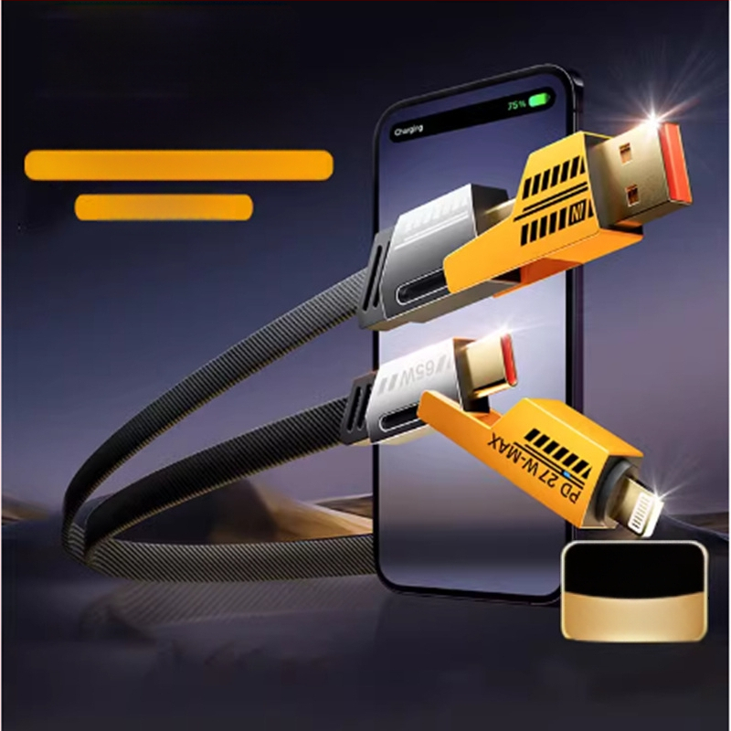 4-в-1 USB-C кабел за данни в механичен стил за Apple, Huawei и Android със безопасно бързо зареждане