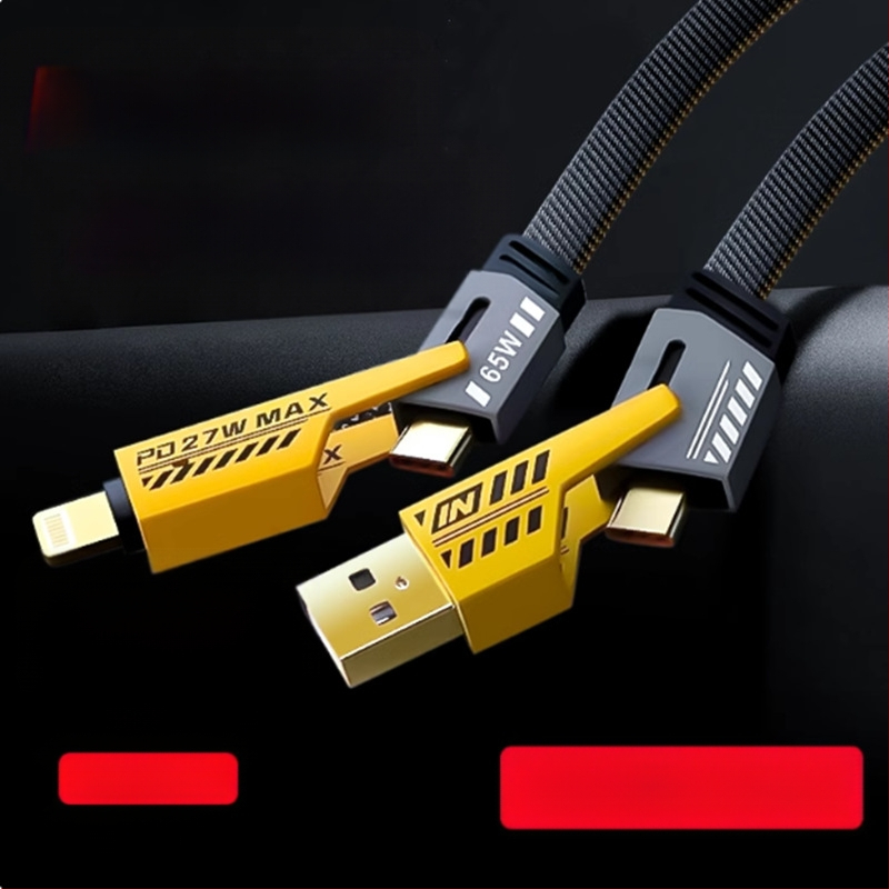 4-в-1 USB-C кабел за данни в механичен стил за Apple, Huawei и Android със безопасно бързо зареждане