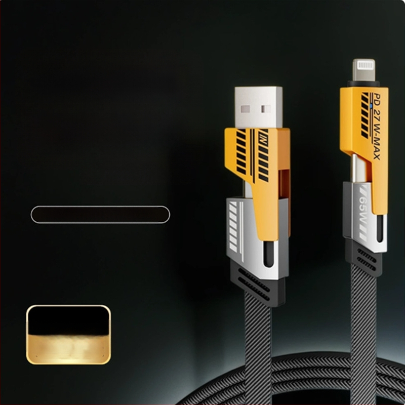 4-в-1 USB-C кабел за данни в механичен стил за Apple, Huawei и Android със безопасно бързо зареждане