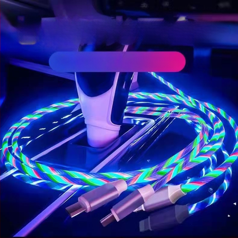 3-в-1 LED кабел за зареждане със превключвател (Lightning, Micro USB, USB-C) – 66W PVC