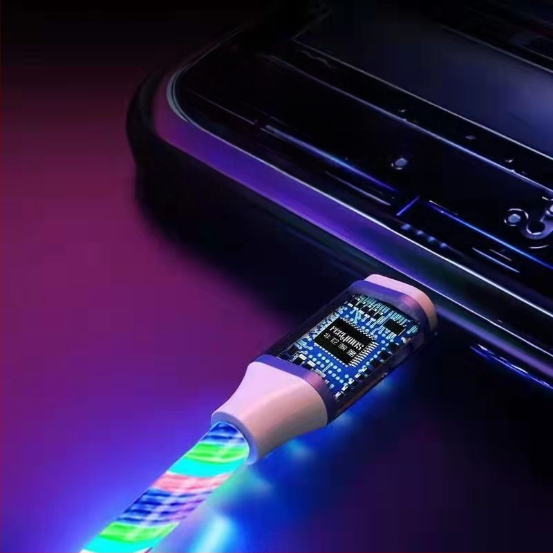 3-в-1 LED кабел за зареждане със превключвател (Lightning, Micro USB, USB-C) – 66W PVC