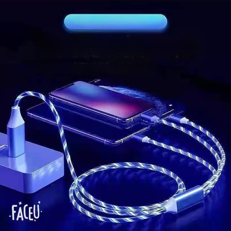 3-в-1 LED кабел за зареждане със превключвател (Lightning, Micro USB, USB-C) – 66W PVC